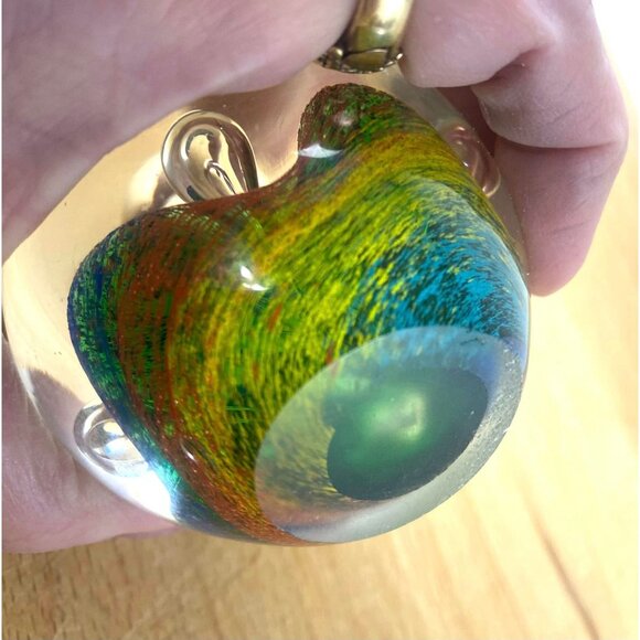 Handcrafted Art Glass Egg Paperweight With Vibrant Swirls & Bubbles - Picture 5 of 7
